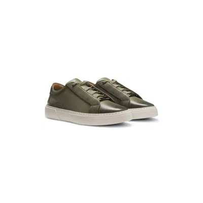Hugo Boss Gary Leather Trainers With Hidden Laces In Green