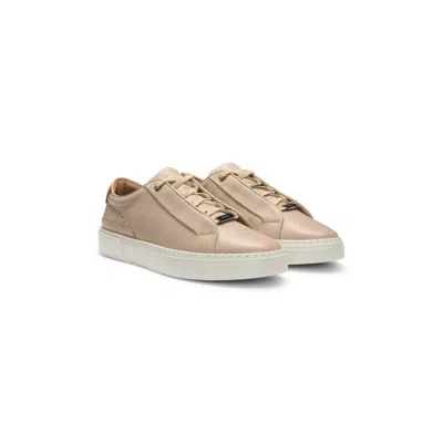 Hugo Boss Gary Leather Trainers With Suede Backtab In Sand