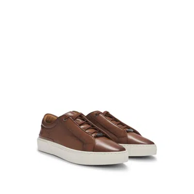 Hugo Boss Gary Low-top Trainers In Burnished Leather In Brown