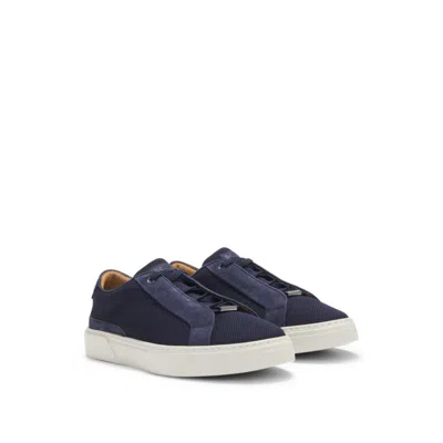 Hugo Boss Gary Low-top Trainers With Breathable Knit Uppers In Blue