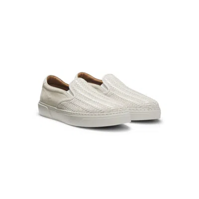 Hugo Boss Gary Slip-on Trainers With Woven And Plain Suede In White