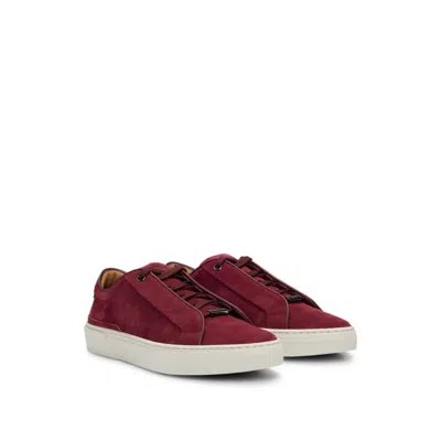 Hugo Boss Gary Suede Low-top Trainers With Branded Lace Loop In Brown