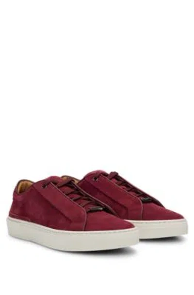 Hugo Boss Gary Suede Low-top Trainers With Branded Lace Loop In Red