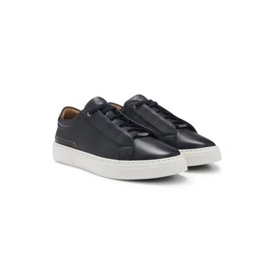 Hugo Boss Gary Burnished-leather Trainers With Hidden Laces In Black