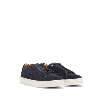 Hugo Boss Gary Woven-suede Trainers With Hidden Laces In Blue