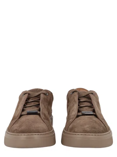 Hugo Boss Garytenn Monochromatic Calf Leather Sneakers In Brown