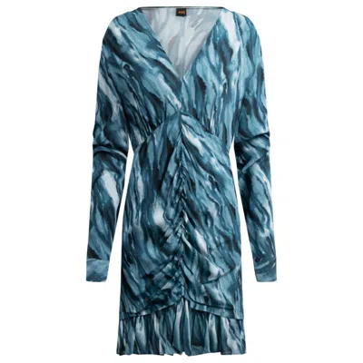 HUGO BOSS GATHERED-FRONT DRESS WITH MARBLE-EFFECT PRINT