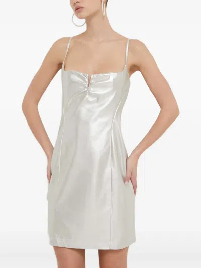 Hugo Boss Gathered Mini Dress In Silver