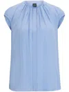 Hugo Boss Regular-fit Cap-sleeved Blouse With Gathered Details In Blue