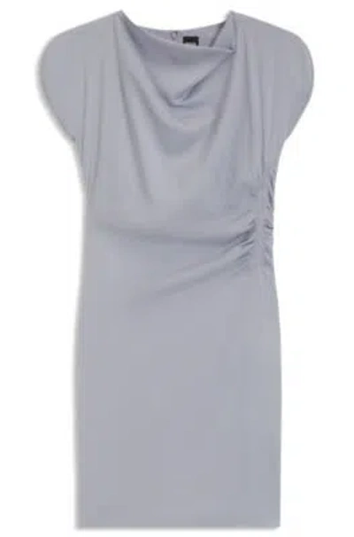 Hugo Boss Gathered-detail Dress With Drape Neckline In Gray