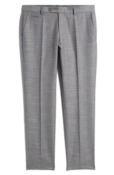 Hugo Boss Genius Flat Front Slub Wool Blend Dress Pants In Silver