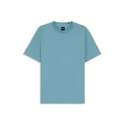 Hugo Boss Geometric-jacquard T-shirt In Mercerized Cotton In Blue
