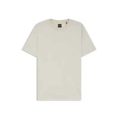 Hugo Boss Geometric-jacquard T-shirt In Mercerized Cotton In Neutral