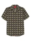Hugo Boss Relaxed-fit Shirt In Cotton With Geometric-logo Print In Black