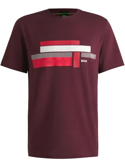 Hugo Boss Geometric Logo-print T-shirt In Red