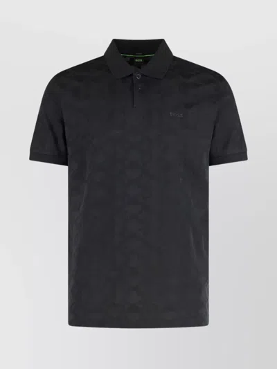 Hugo Boss Geometric Pattern Cotton Polo Shirt With Relaxed Fit In Black