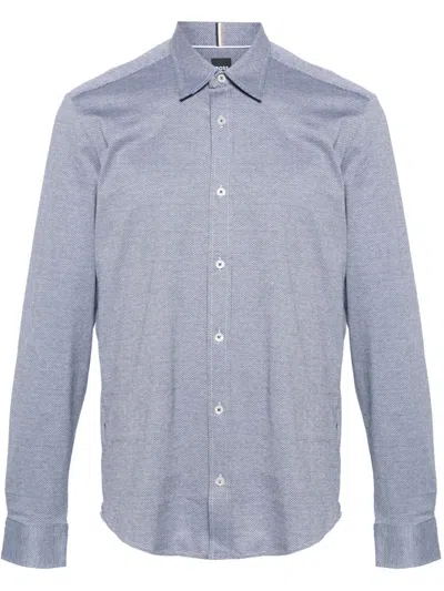 Hugo Boss Geometric-print Cotton-blend Shirt In Blue