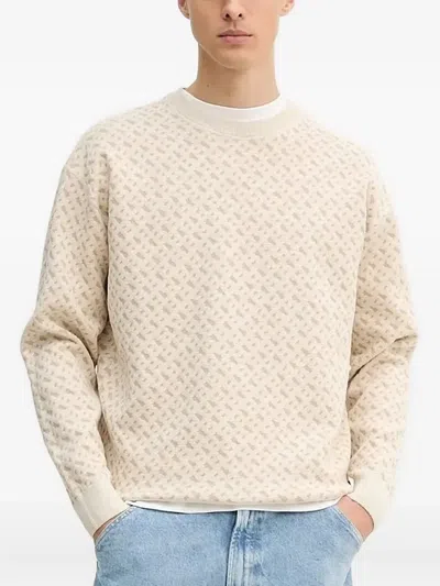 Hugo Boss Geometric-pattern Crew-neck Sweater In Neutral