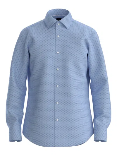 Hugo Boss Geometric-pattern Long-sleeved Shirt In Blue