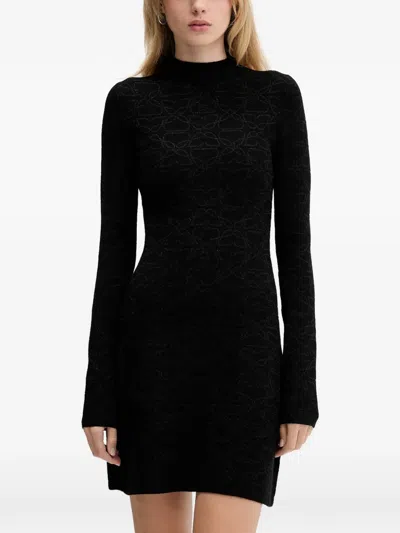 Hugo Boss Geometric-pattern Mini Dress In Black