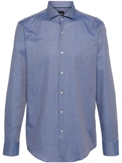 Hugo Boss Geometric-pattern Organic Cotton Shirt In Blue