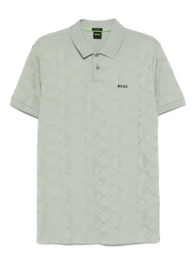 Hugo Boss Cotton Polo Shirt With Circle Jacquard In Green