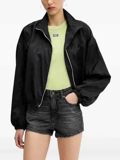 Hugo Boss Geometric-pattern Zip-front Jacket In Black