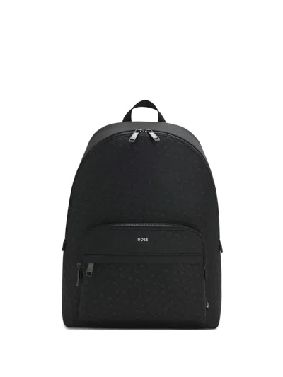 Hugo Boss Geometric-pattern Zipped-pocket Backpack In Black