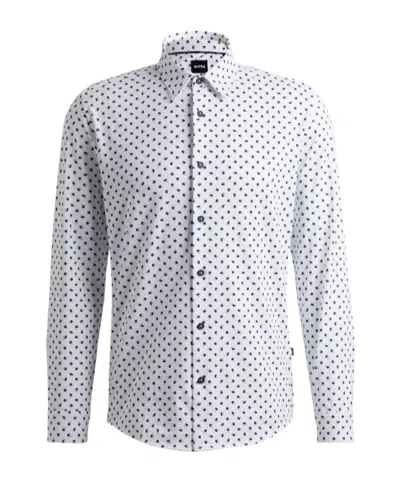 Hugo Boss Geometric-print Cotton-blend Shirt In White