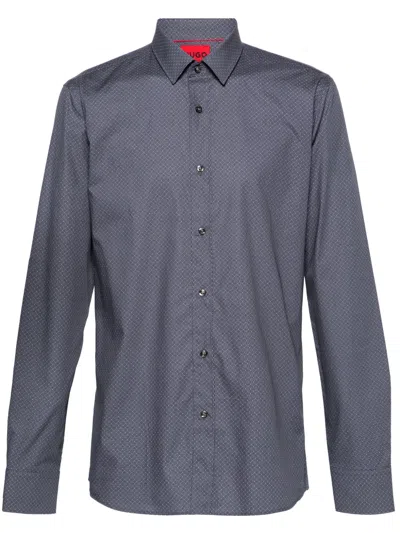 Hugo Boss Geometric-print Cotton Shirt In Blue