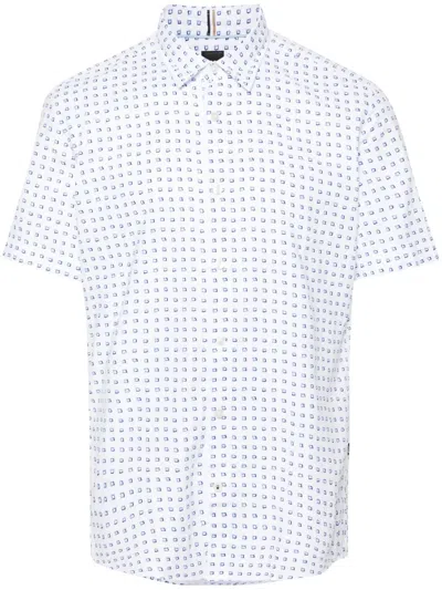 Hugo Boss Geometric-print Cotton Shirt In White
