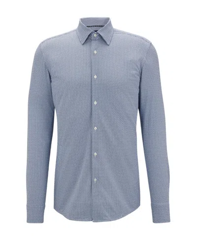Hugo Boss Geometric-print Long-sleeve Shirt In Blue