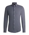 Hugo Boss Slim-fit Shirt In Geometric-print Performance-stretch Material In Gray