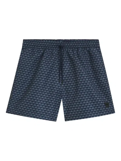 Hugo Boss Geometric-print Swim Shorts In Blue