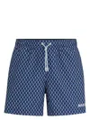 Hugo Boss Micro-print Quick-drying Swim Shorts With Logo Detail In Blue