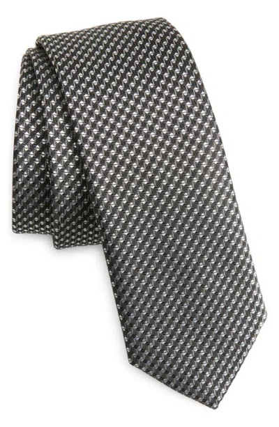 Hugo Boss Geometric Silk Blend Tie In Medium Grey