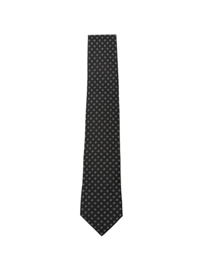 Hugo Boss Geometric-pattern Silk Tie In Black