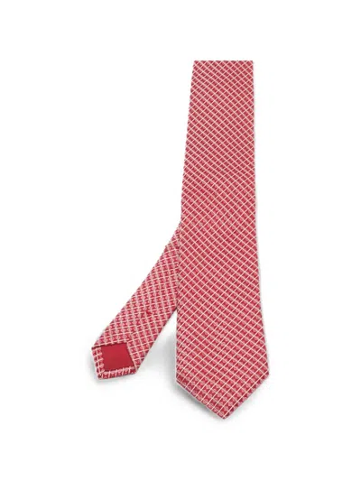 Pre-owned Hugo Boss Geometric-patterned Jacquard Tie In Red