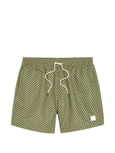 Hugo Boss Geometric-print Drawstring Swim Shorts In Green
