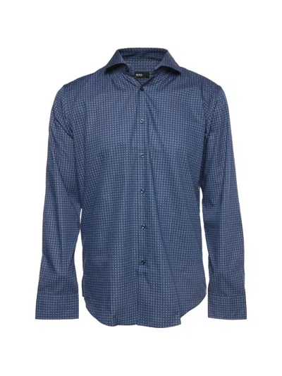 Pre-owned Hugo Boss Geometric-print Shirt In Blue