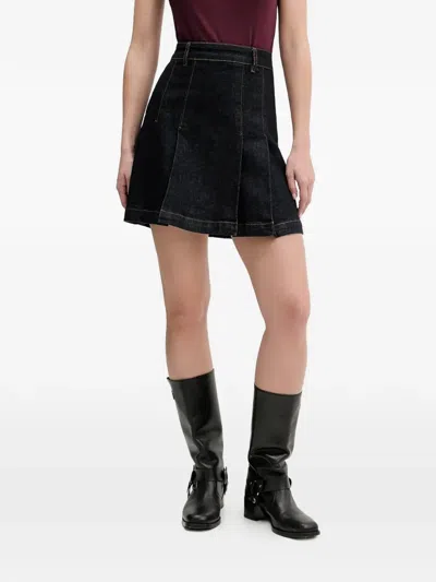 Hugo Boss Gerelise Pleated Denim Mini Skirt In Black