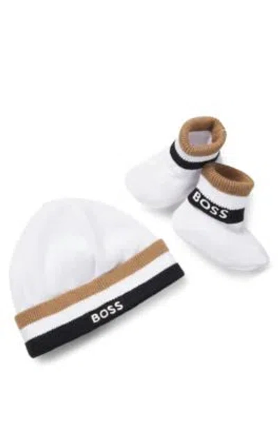 Hugo Boss Gift-boxed Beanie Hat And Booties For Babies In White