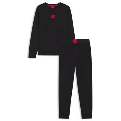 Hugo Boss Gift-boxed Pajamas With Red Logo Labels In Black