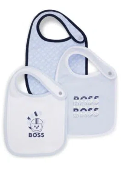 Hugo Boss Gift-boxed Three-pack Of Baby Bibs In Cotton In Light Blue