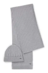 Hugo Boss Gift-boxed Wool Scarf And Hat Set In Silver