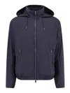 Hugo Boss Nylon Hooded Jacket With Zip Pockets In Blue