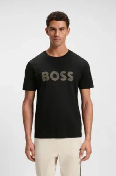 Hugo Boss Regular-fit Cotton T-shirt With Modern Logo In Black