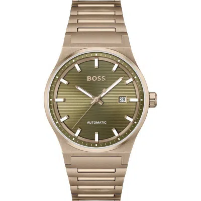 Hugo Boss Gold Stainless Steel Dress Watch In Green
