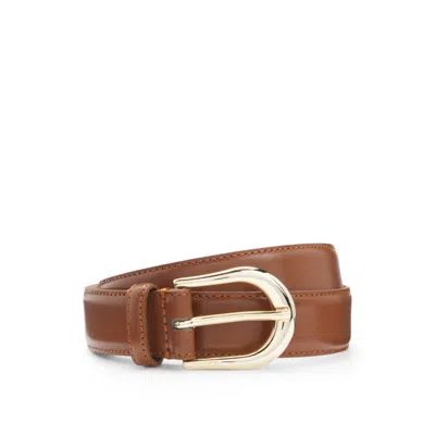 Hugo Boss Golden-buckle Belt In Italian Leather In Brown