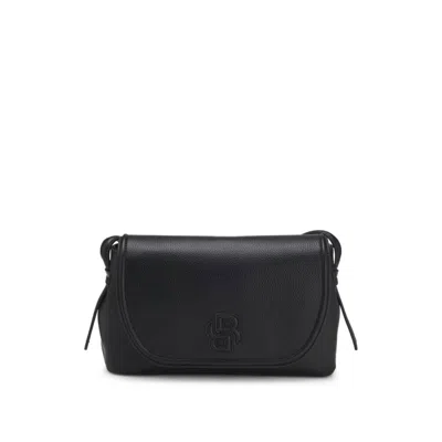 Hugo Boss Grained Faux-leather Crossbody Bag With Double B Monogram In Black